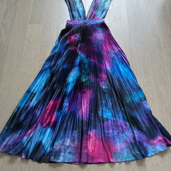 L'idee Gala Plisse Maxi Dress Gown Blue Purple Multi Tie Dye - US 6 - Tie Dye - Picture 5 of 11